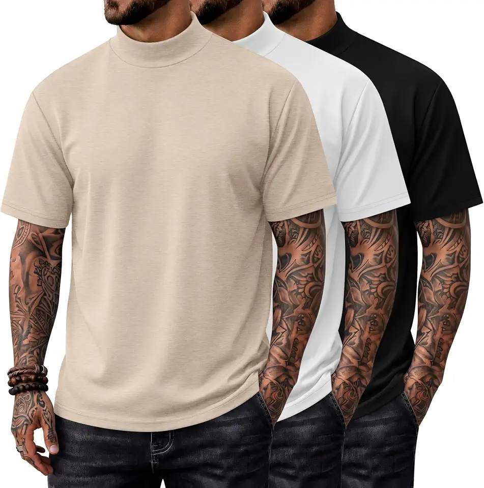 Ficerd 3 Pack Men's Mock Neck T Shirts