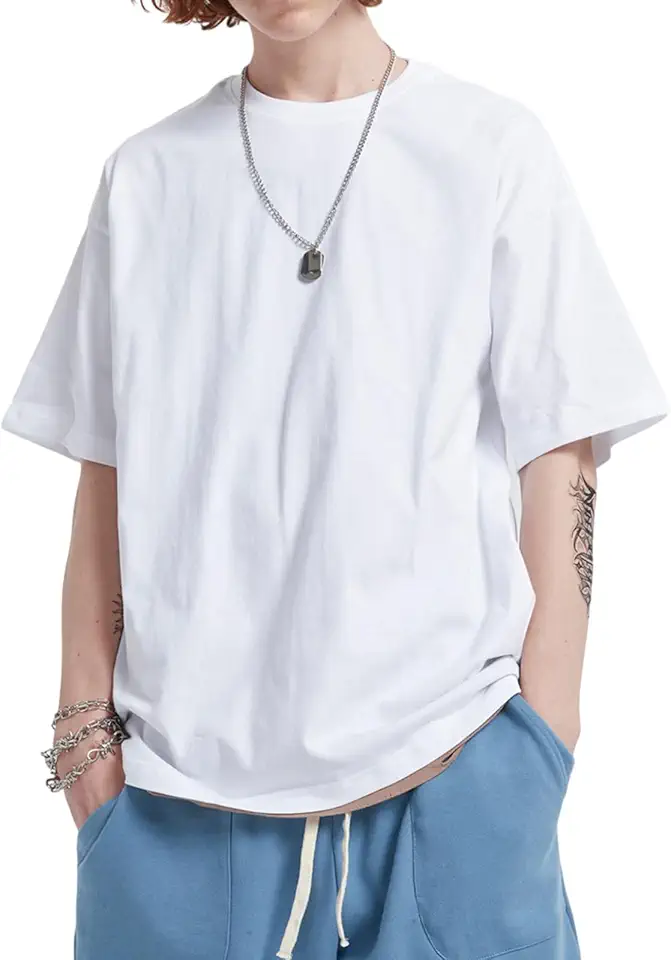 Men's Oversized Fit White Short Sleeve Crewneck Cotton T Shirt