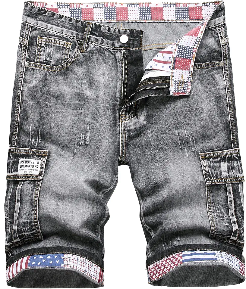 Enrica Men's Casual Printed Regular Fit Ripped Denim Shorts