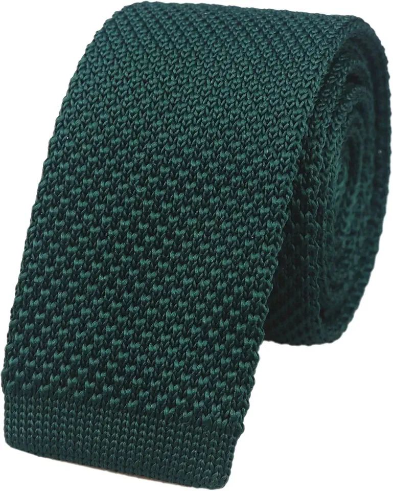 Men's Solid Color Textured Knit Skinny Ties Smart Necktie Square-Cut Finish