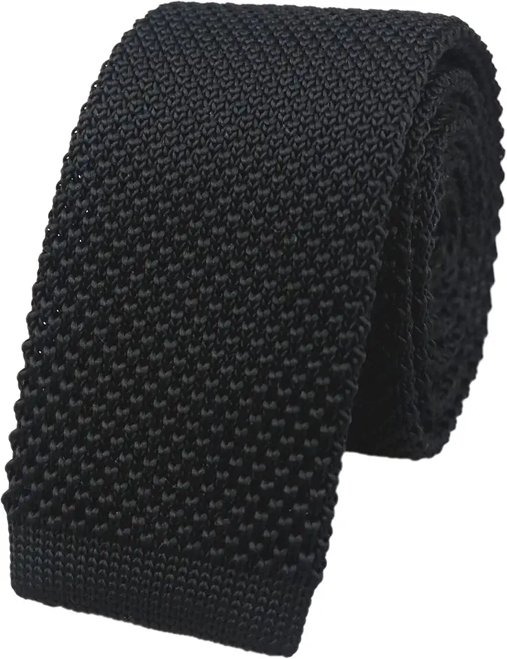 Men's Solid Color Textured Knit Skinny Ties Smart Necktie Square-Cut Finish