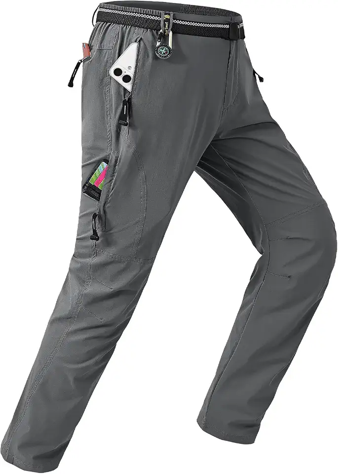 TBMPOY Men's Lightweight Hiking Pants with Belt Waterproof Travel Fishing