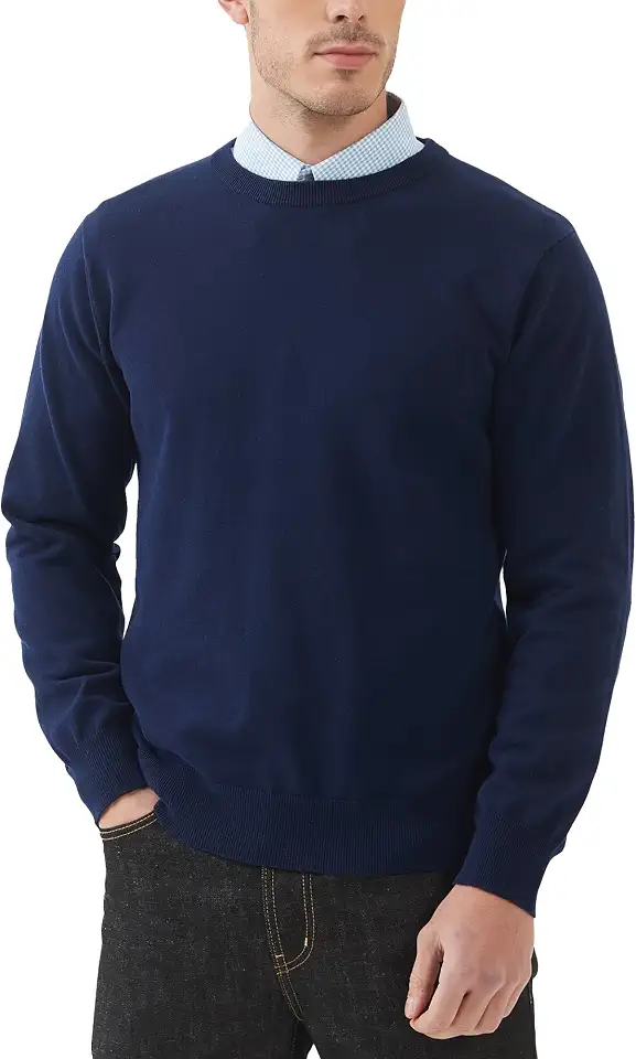 Kallspin Men's Crew Neck Sweater Pullover Regular Fit Pure Cotton Long Sleeve Lightweight Knit Casual Everyday Layering