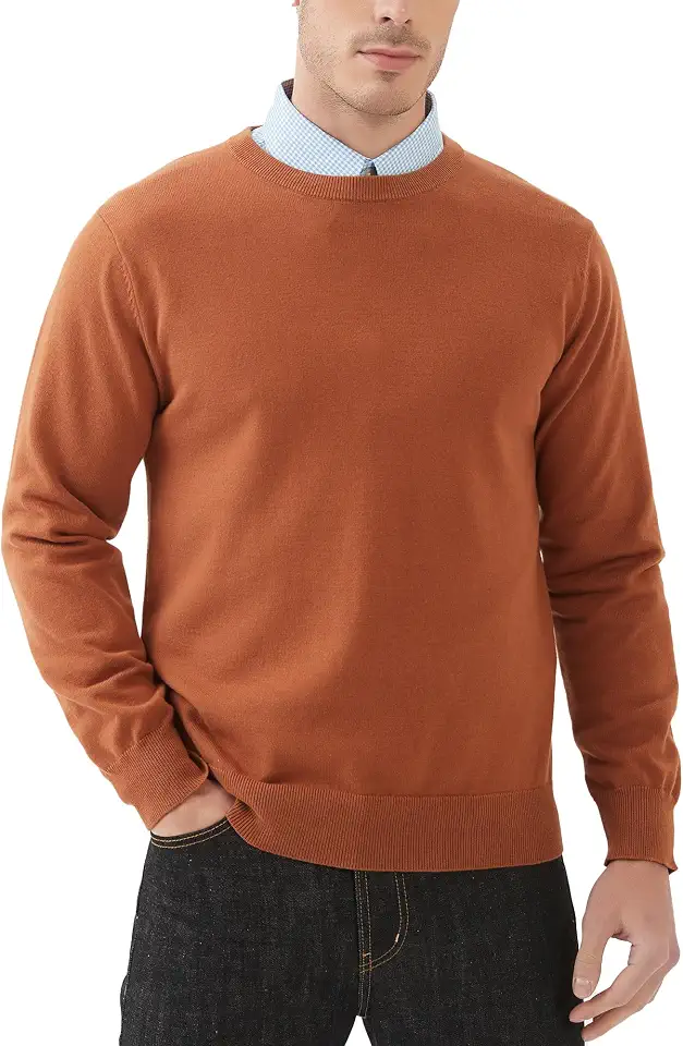 Kallspin Men's Crew Neck Sweater Pullover Regular Fit Pure Cotton Long Sleeve Lightweight Knit Casual Everyday Layering