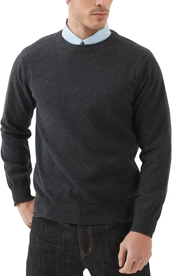 Kallspin Men's Crew Neck Sweater Pullover Regular Fit Pure Cotton Long Sleeve Lightweight Knit Casual Everyday Layering