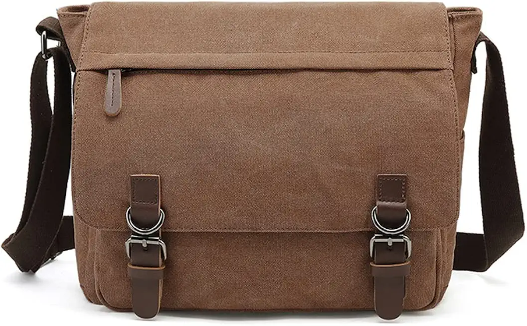 Sechunk Canvas Vintage Messenger Bag Shoulder bag Leather Large Travel Crossbody bags for men women 15inch Laptop