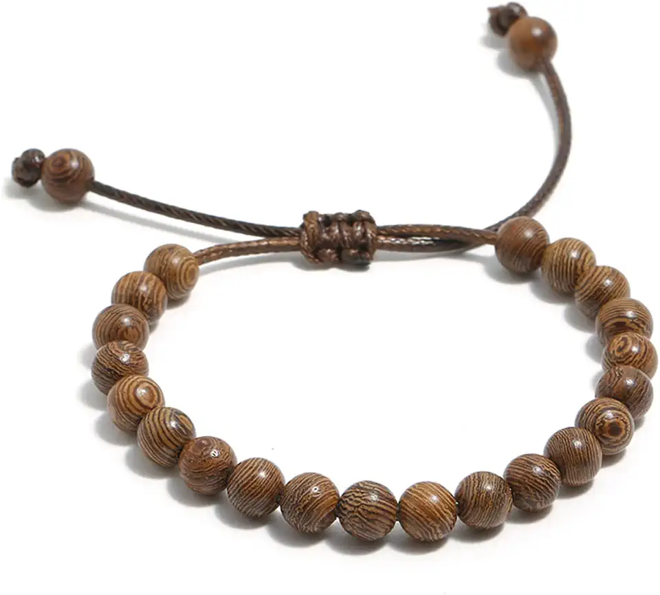 COLORFUL BLING Mala Beaded Rosary Bracelet Tibetan Sandalwood Wood Adjustable Braide String Wooden Bracelet for Women Men Girlfriend Boyfriend Handmade Religious Prayer Jewelry Gift