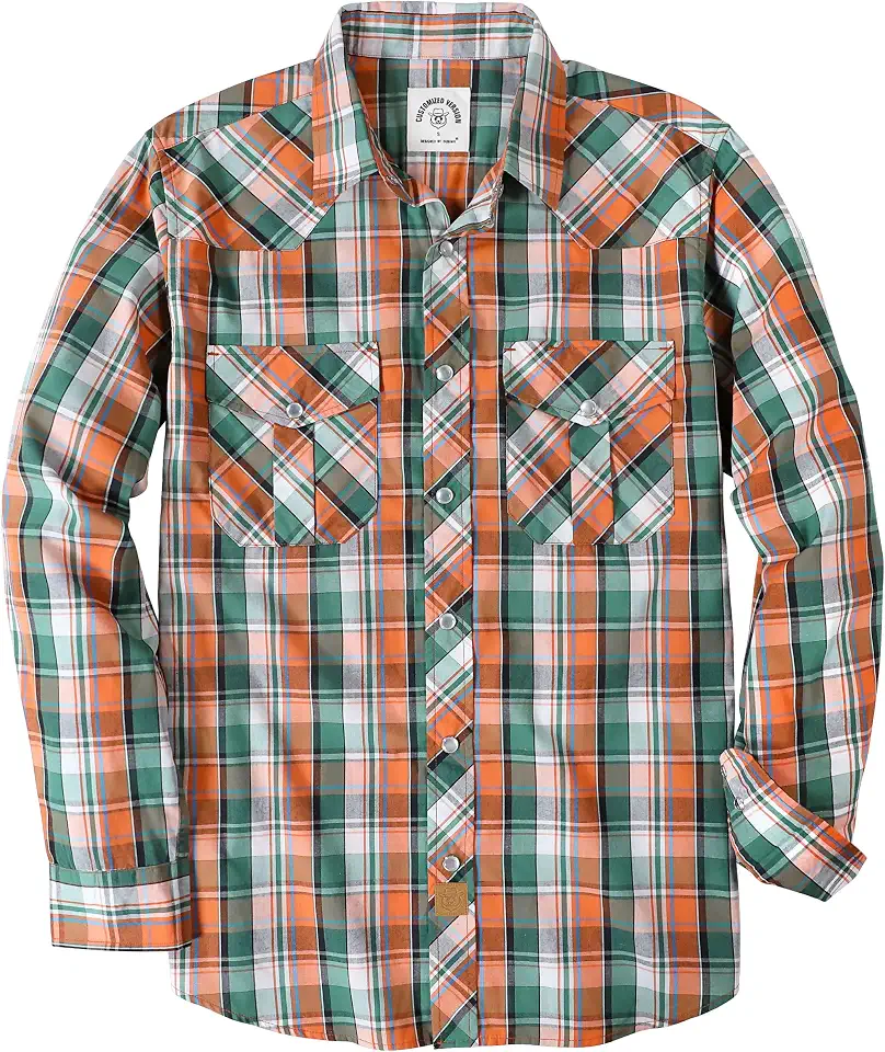Dubinik Pearl Snap Shirts for Men Long Sleeve Western Shirt for Men's Vintage Casual Plaid Cowboy Country Button
