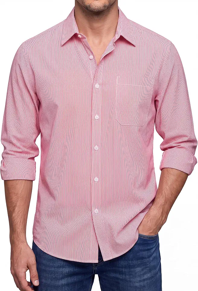 HISDERN Mens Long Sleeve Dress Shirts,Plaid Striped Button Down Shirt,Big &Tall Men Gingham Camisa for Casual Business Formal