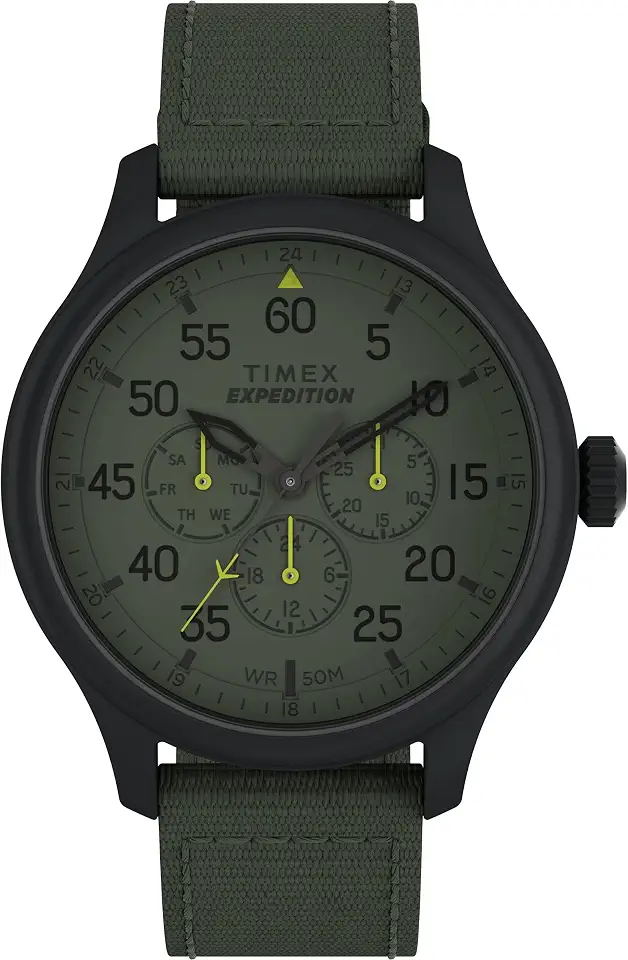 Timex Expedition Field Chronograph 43mm Men’s Analog Watch | INDIGLO Backlight | Durable Comfortable Adjustable Strap | Rugged Outdoor Watch | 100M Water Resistance