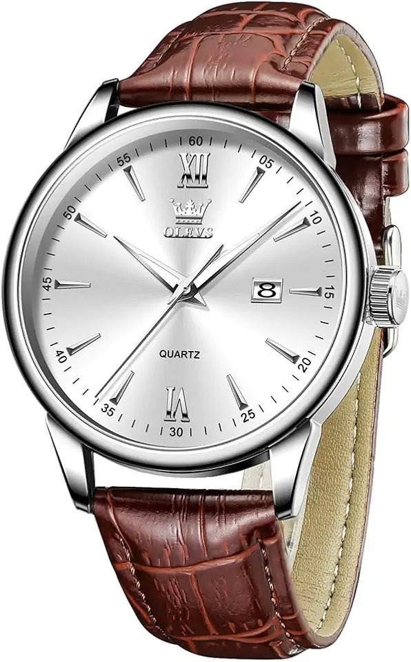 OLEVS Mens Watches Vintage Leather Band Dress Classic Easy Reader Arabic Numerals Analog Quartz Waterproof Date Day Men's Wrist Watches