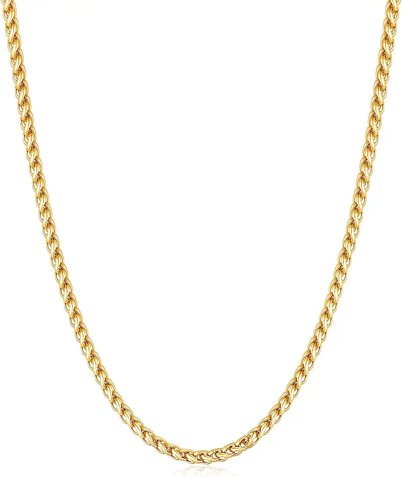 Fiusem 14K Gold Plated Wheat Chain Necklace for Men, 2/2.5/3/4/5mm Stainless Steel Necklace Chains for Men and Women 16-28 Inch