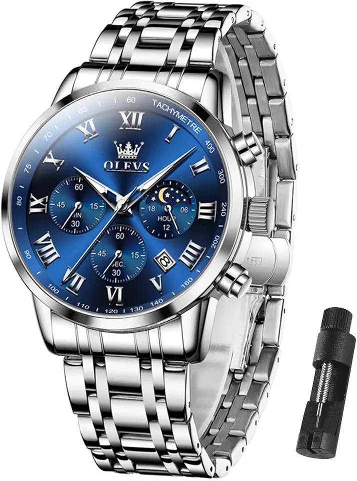 OLEVS Men Multifunction Watch, Multi Dial Waterproof Luminous Chronograph