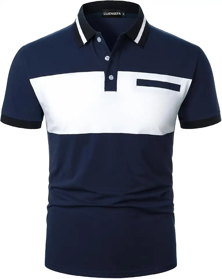 Mens Polo Shirts Short/Long Sleeve Casual Color Block Golf Polo T Shirt Stylish Contrast Collar Cotton Tops for Men