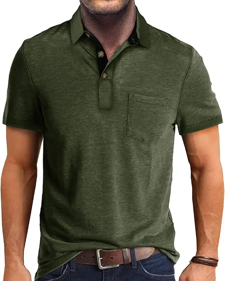 Men's Pullover Short Sleeve Polo Shirts Cotton Polo Shirt with Pockets
