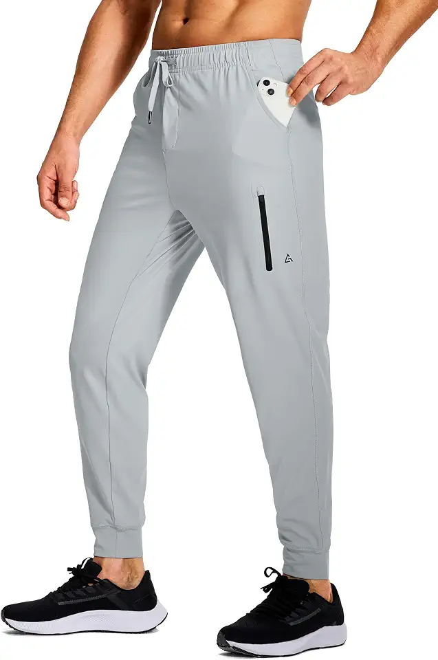 Men's Athletic Joggers Stretch Sweatpants with Zipper Pockets Running Workout Gym Track Golf Pants for Men