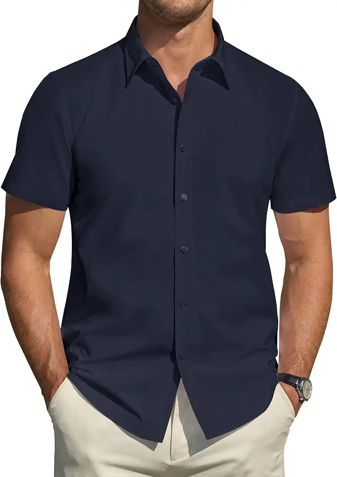 Global Recycled Standard J.VER Men's Short Sleeve Dress Shirts Stretch Stain Shield Casual Button Down Shirts Solid Formal Shirt