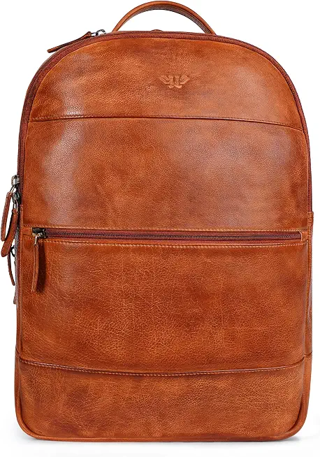 Genuine Leather Laptop Backpack for Men & Women, 15.6" Laptop Bag - Tan