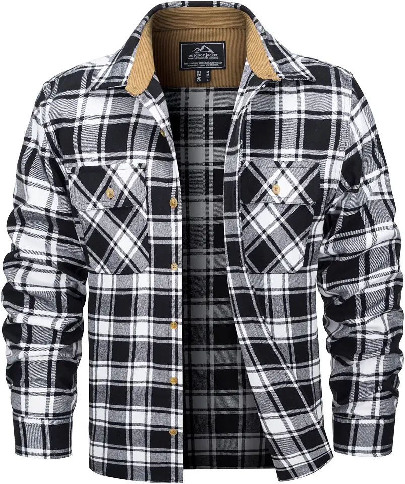 MAGCOMSEN Men's Flannel Shirts Long Sleeve Plaid Shirt Button Up Casual Shirts Lightweight Shirt Jacket with 2 Pockets