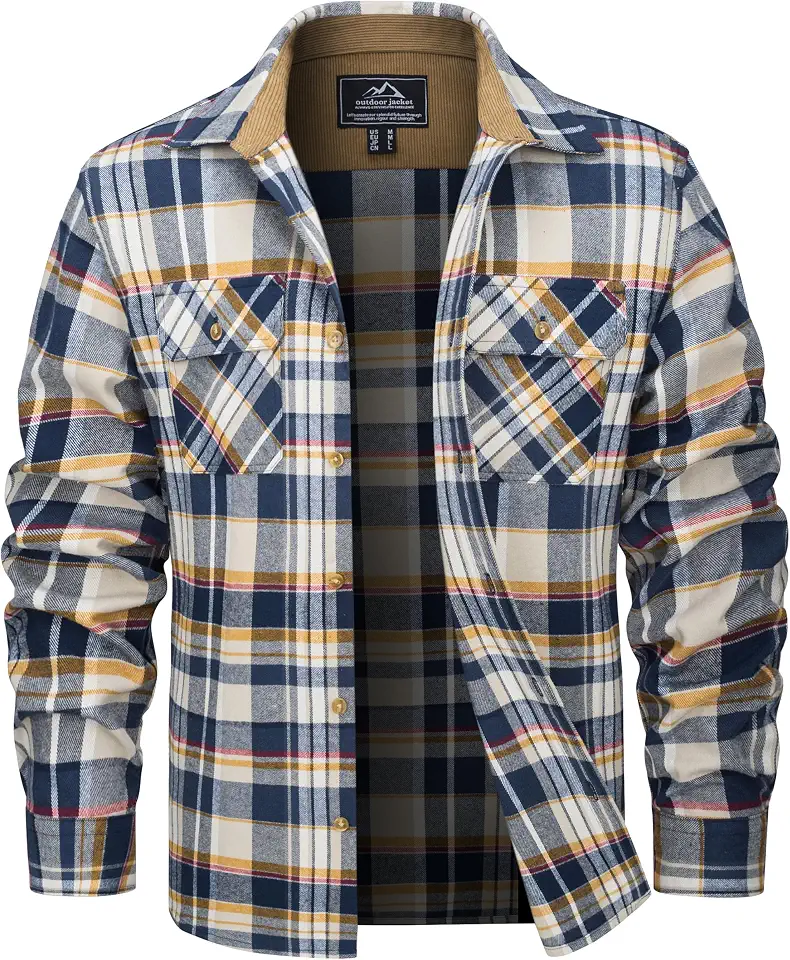 MAGCOMSEN Men's Flannel Shirts Long Sleeve Plaid Shirt Button Up Casual Shirts Lightweight Shirt Jacket with 2 Pockets