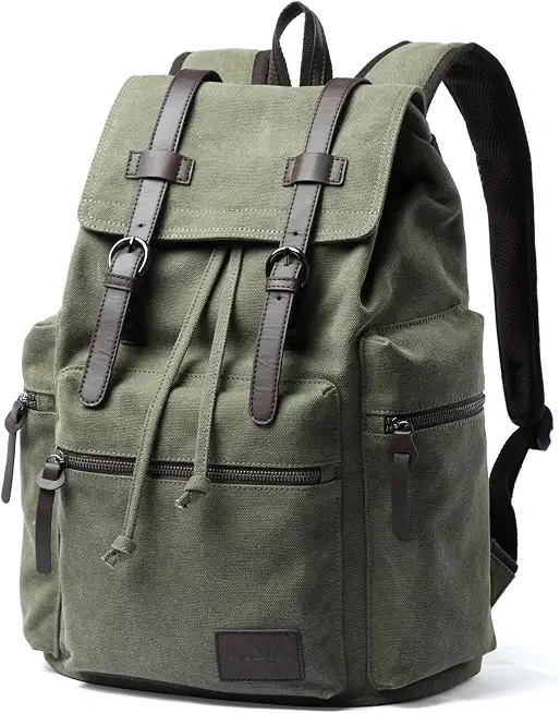 MOYYI Vintage Canvas Backpack for Men Olive Green Rucksack Fit 15.6 inch Laptop Retro Flap Daypack for Casual Hiking Travel Commute