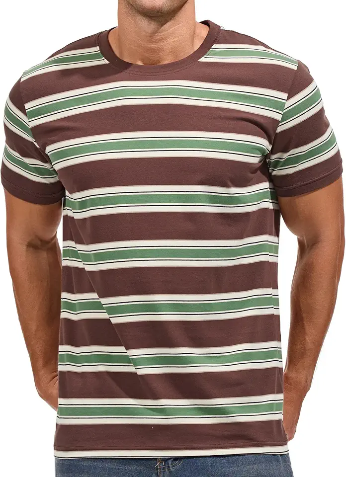 VEIISAR Men's Crewneck Striped T-Shirt Soft Elastic Cotton Tees