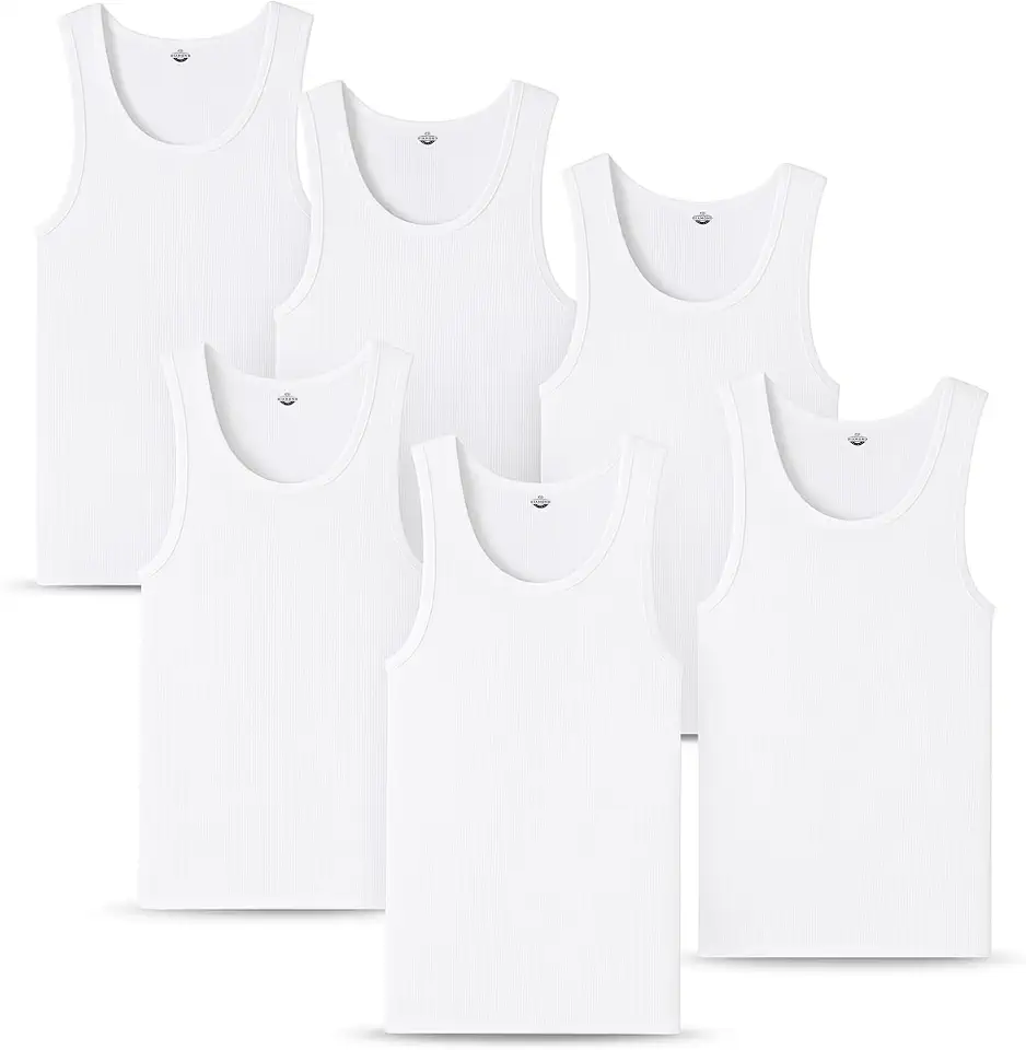 Diamond Star Men's Tank Top Undershirts 6-Pack, Tagless Cotton Blend A-Shirt, Sleeveless Ribbed Comfortable Fit