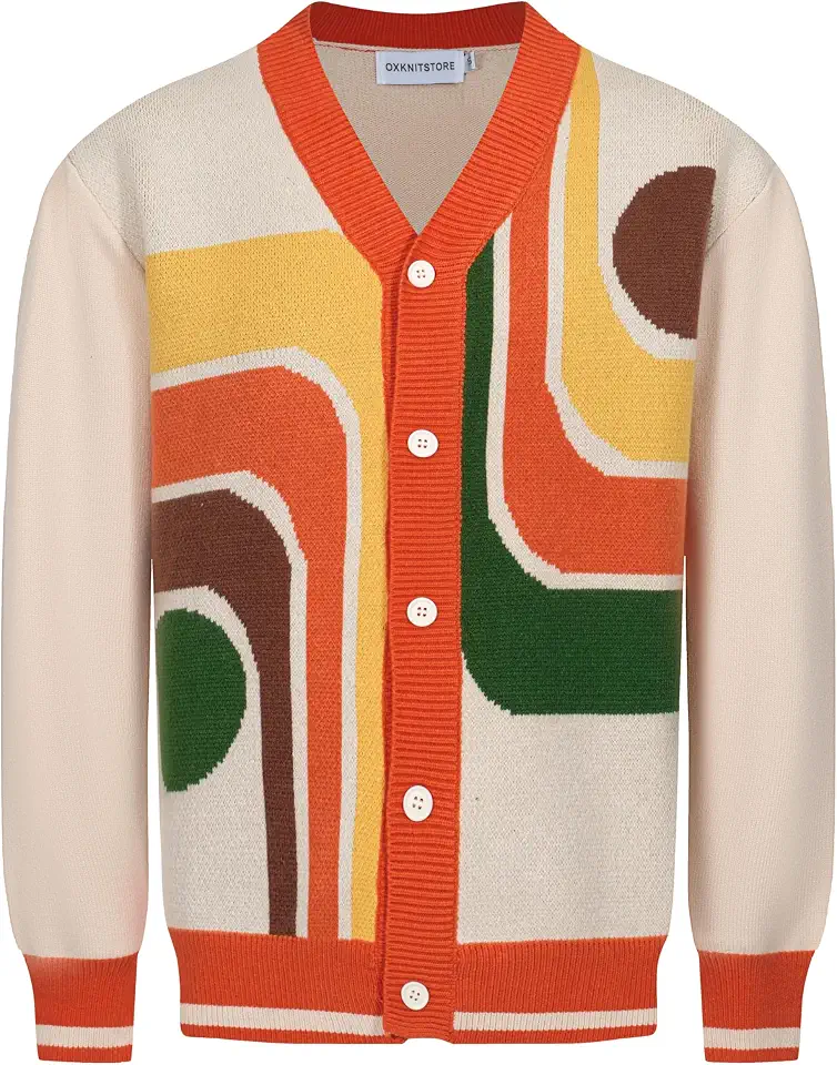 OXKNIT Men's Retro Knitted Cardigan Sweater, 1960s Mod Style Long Sleeve Vintage Casual Tops