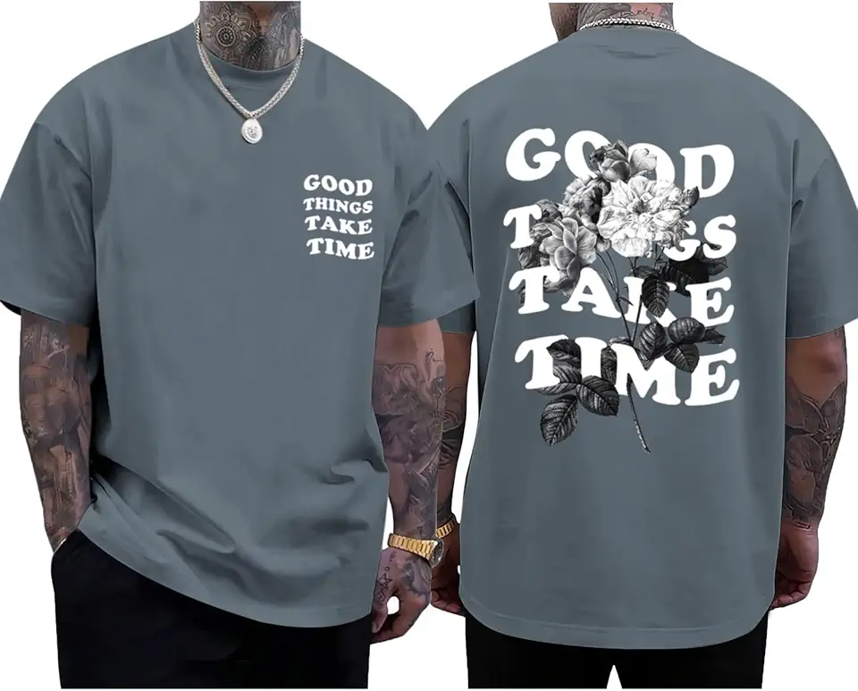 Vintage Graphic Tees for Men Oversized Floral Letter Print Retro Streetwear T Shirts Casual Loose Fit Cotton Tops