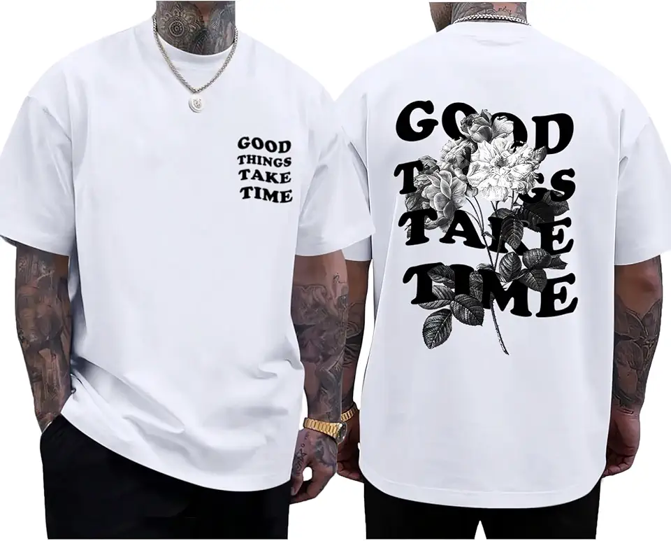 Vintage Graphic Tees for Men Oversized Floral Letter Print Retro Streetwear T Shirts Casual Loose Fit Cotton Tops