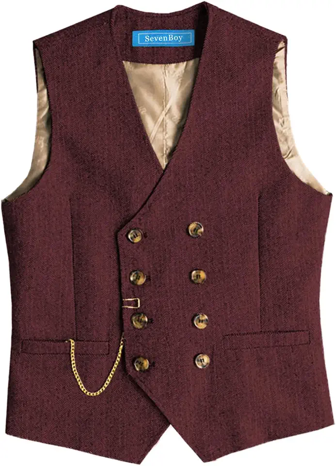 Men's Burgundy Wool Double Breasted Overcoat