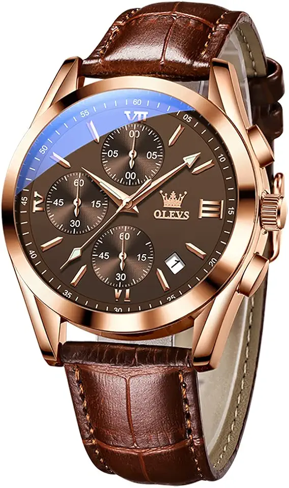 OLEVS Men's Casual Leather Watches Big Face Chronograph Watch for Men