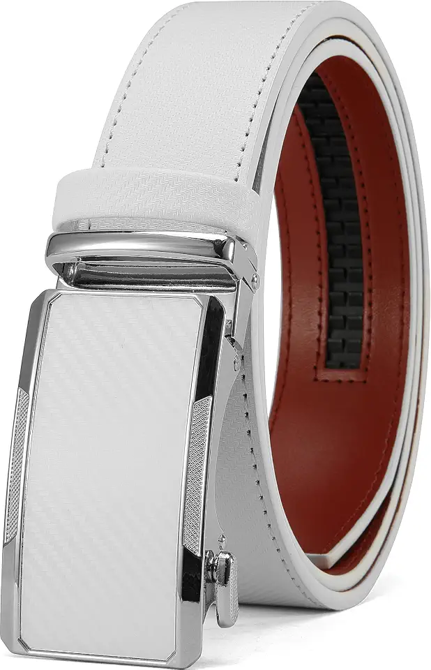 DOOPAI Men's Ratchet Belt, White Genuine Leather, 1 3/8" Wide, Adjustable