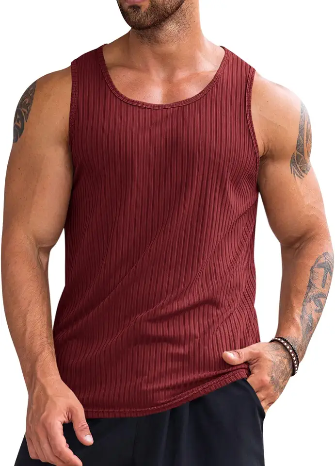 Runcati Men's Ribbed Tank Tops Knit Sleeveless Workout T Shirt