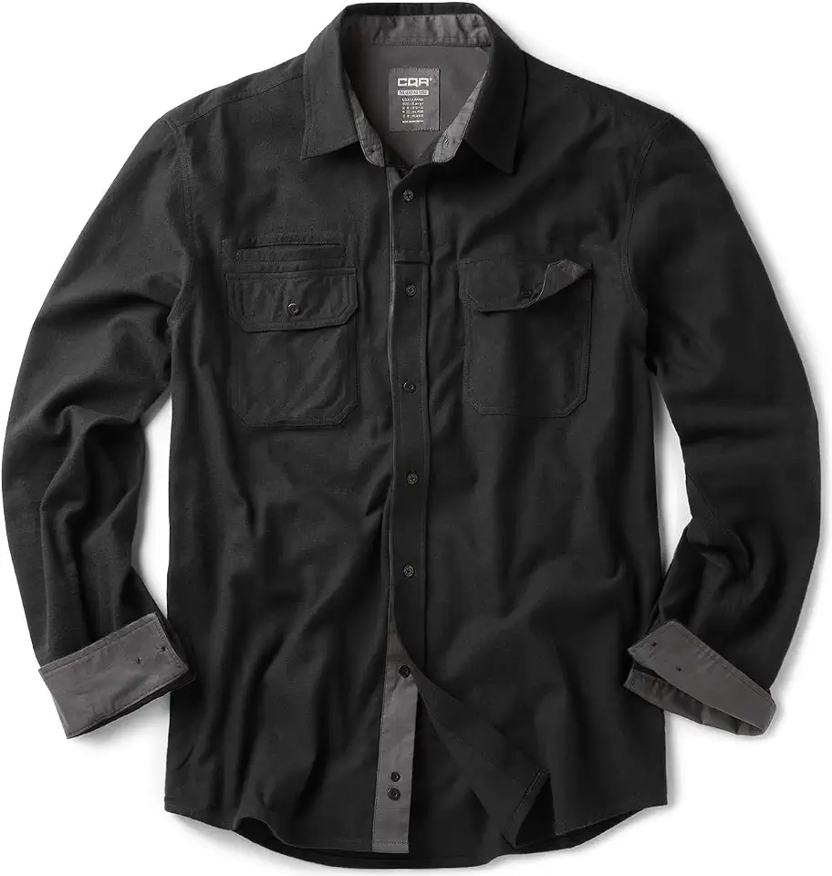 CQR Men's 100% All Cotton Button Down Flannel Shirts, Long Sleeve Brushed Warm Soft Casual Outdoor Plaid Shirt