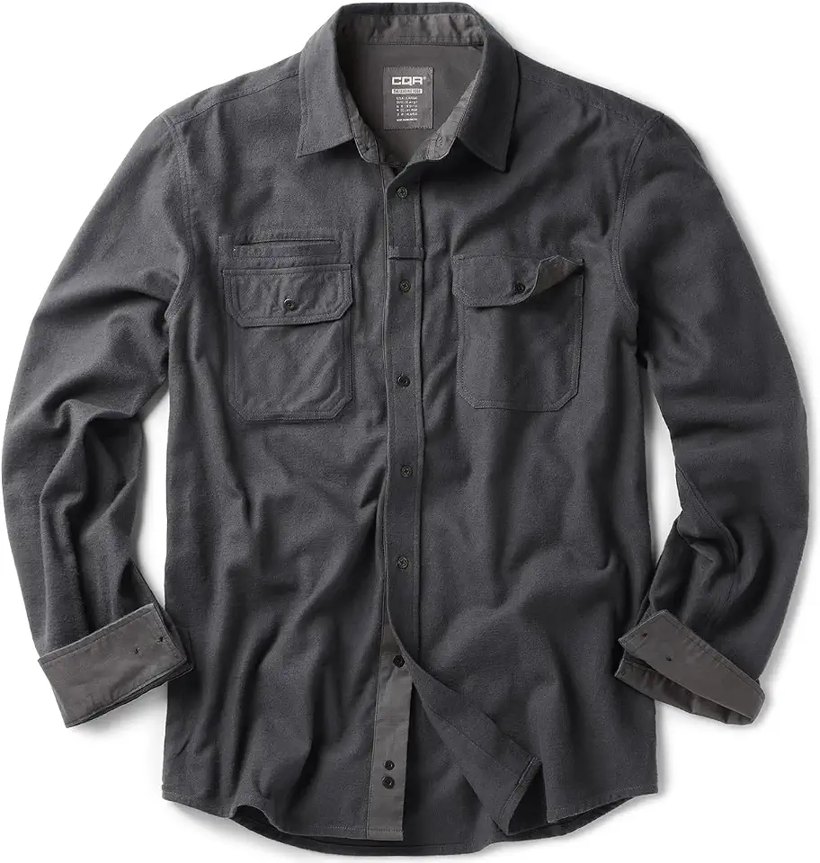 CQR Men's 100% All Cotton Button Down Flannel Shirts, Long Sleeve Brushed Warm Soft Casual Outdoor Plaid Shirt