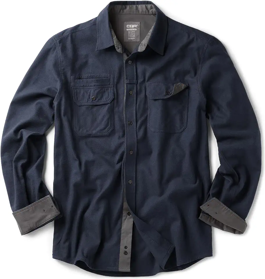 CQR Men's 100% All Cotton Button Down Flannel Shirts, Long Sleeve Brushed Warm Soft Casual Outdoor Plaid Shirt