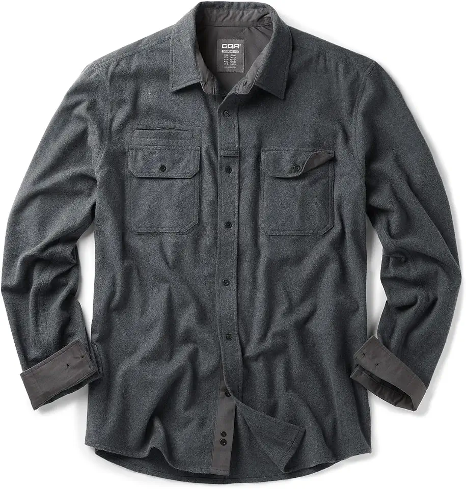 CQR Men's 100% All Cotton Button Down Flannel Shirts, Long Sleeve Brushed Warm Soft Casual Outdoor Plaid Shirt