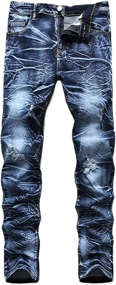 Men's Stretch Slim Fit Jeans Ripped Skinny Straight Leg Distressed Comfort Flex Waist Fashion Biker Denim Pants