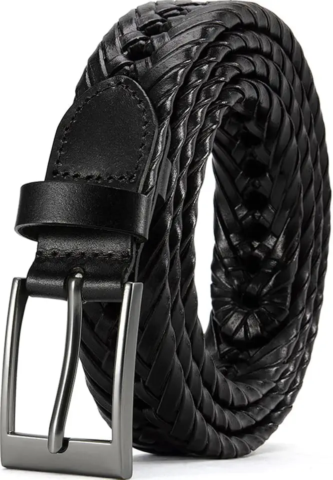 Men's Black Woven Braided Leather Belt