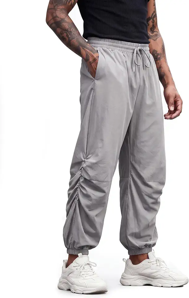 CLANMILUMS Mens Cotton Linen Drawstring Pants Elastic Waist Casual Jogger Yoga Pants