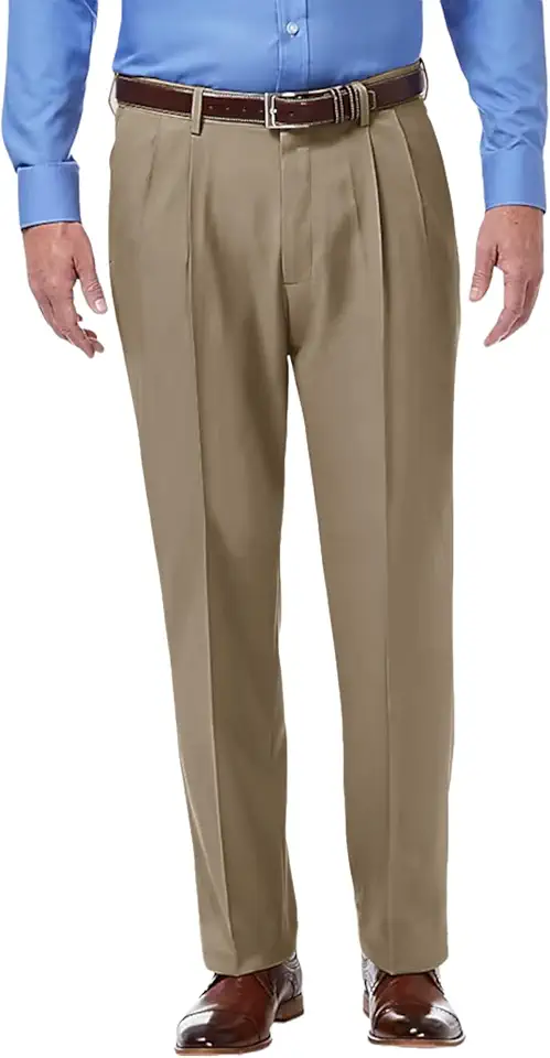 Men's No Iron Pleated Dress Pants Expandable Waist Regular Fit Premium Comfort Slacks