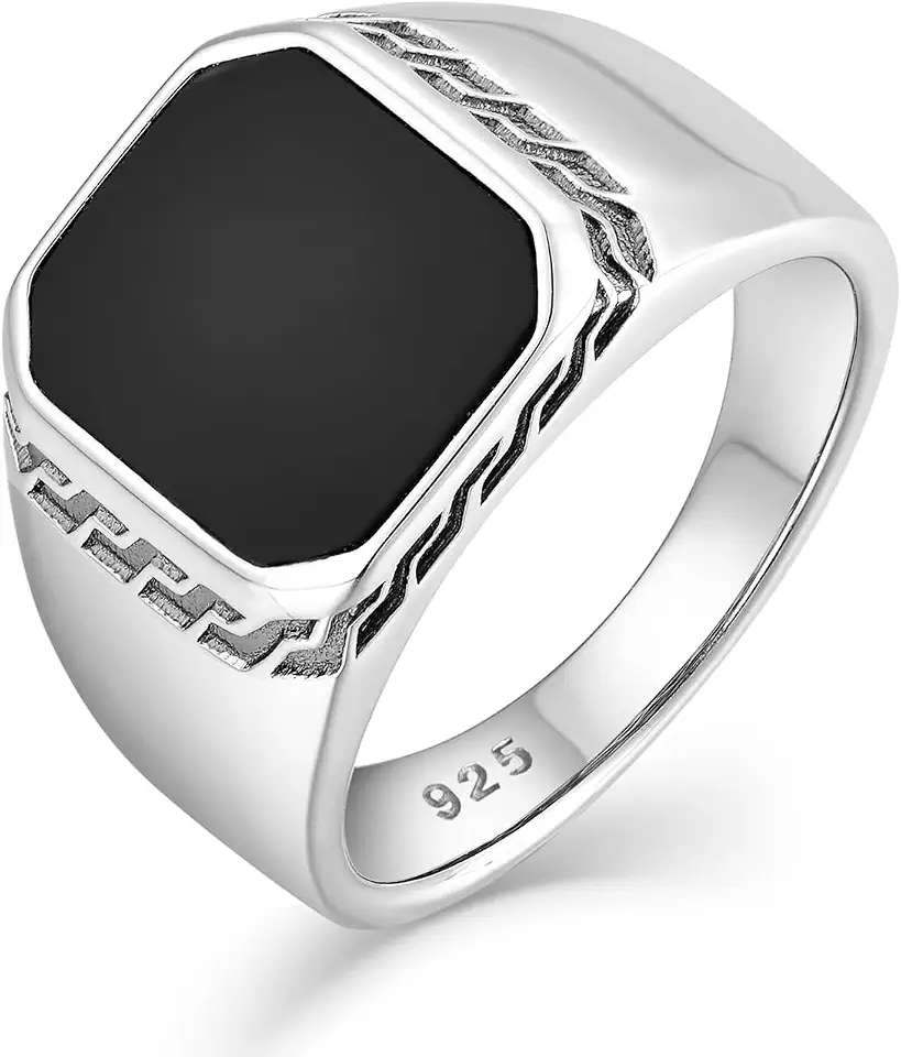 STARCHENIE Men's Genuine Black Onyx/Turquoise/Tiger Eye Sterling Silver Ring Vintage Square Gemstone Signet Pinky Ring for Men Jewelry Gift for Him Size 7-12