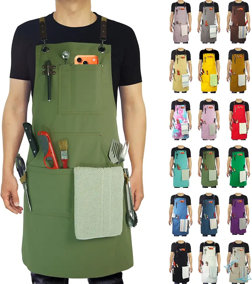 Kitchen Apron, Work Apron, Canvas Apron, Olive