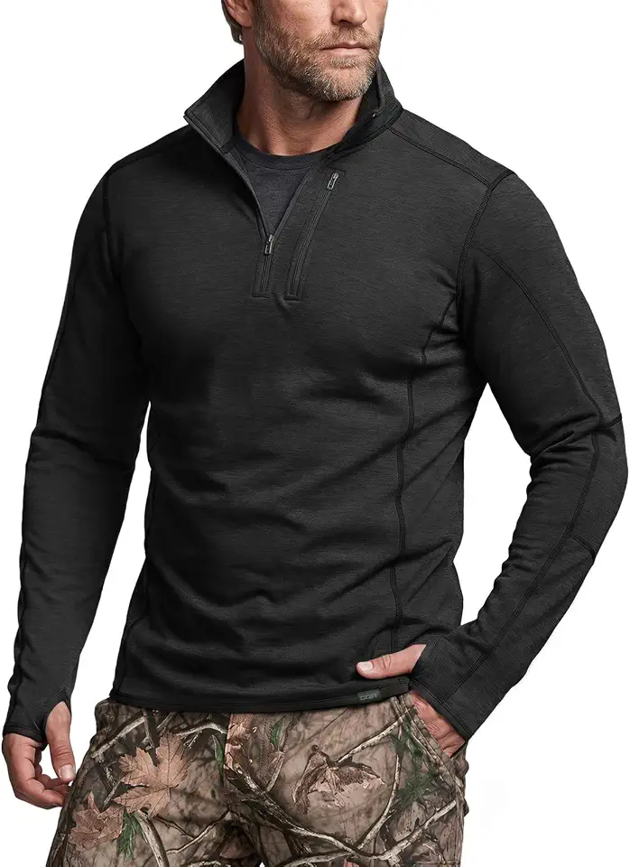 CQR Men's Quarter Zip Utility Fleece Pullover, Outdoor Casual Thermal Sweater, Chest Zipper Pocket, Mock Neck Long Sleeve