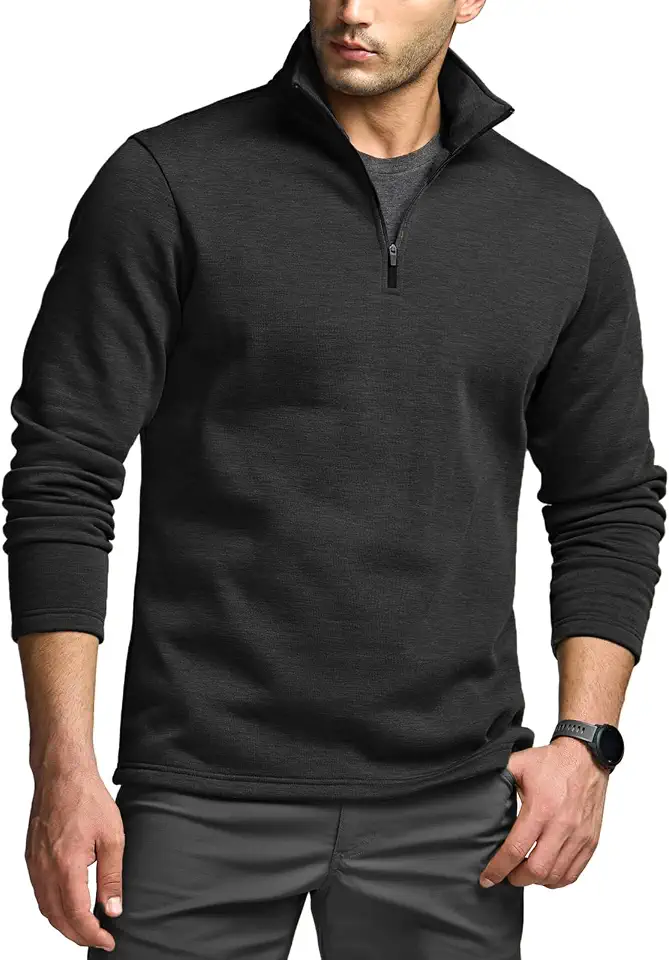 CQR Men's Thermal Fleece Quarter Zip Sweater, Outdoor Lightweight Long Sleeve Pullover, Casual Mock Neck Polo Sweaters