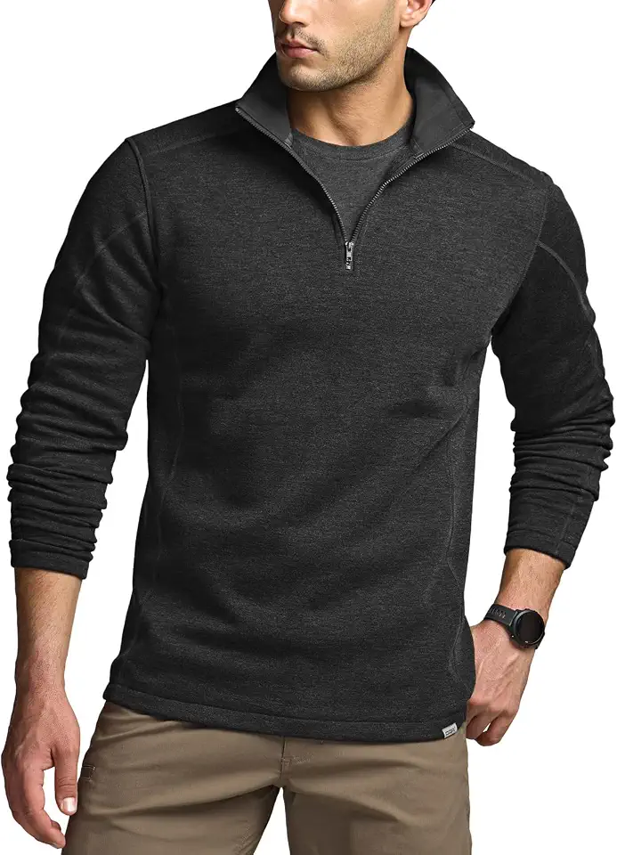 CQR Men's Thermal Fleece Quarter Zip Sweater, Outdoor Lightweight Long Sleeve Pullover, Casual Mock Neck Polo Sweaters