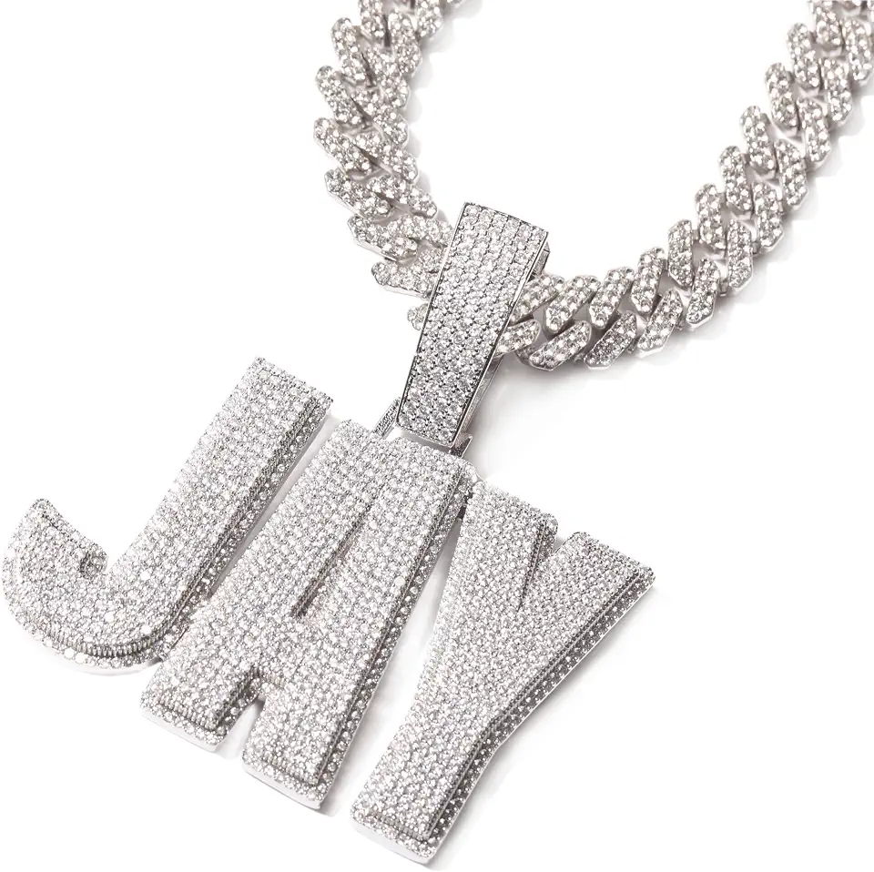 Iced Out Custom Big Name Necklace Pendant with 12mm Cuban Chain