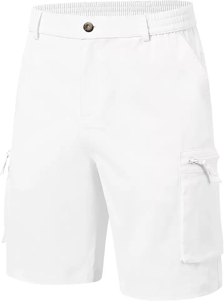 QPNGRP Men's 9" Inseam Stretch Waist Zipper Cargo Shorts with 6 Pockets