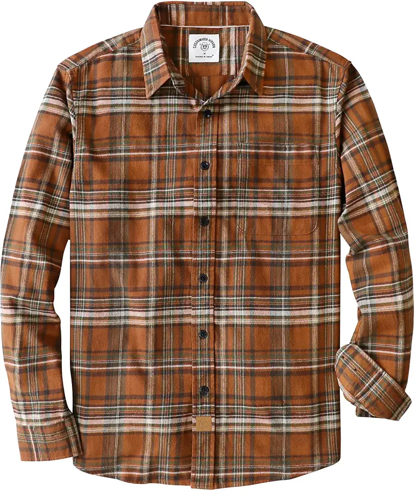 Dubinik® 6 oz Flannel Shirt for Men Cotton Casual Long Sleeve Button Down